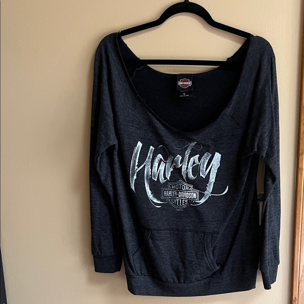 Harley-Davidson Charcoal Gray Off-Shoulder Sweater